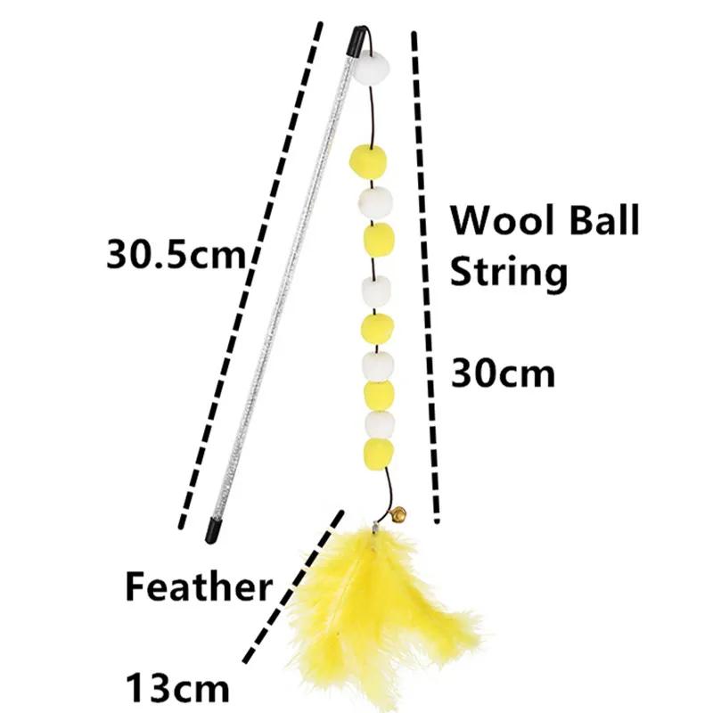Cat Toy Wool Ball Cat Toys Interactive Teather Toys for Cats Sticks Colorful Plush Ball String Cats Toy with Bell Pet Supplies