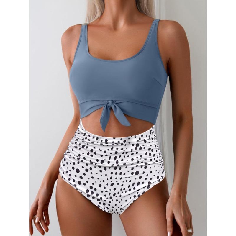 

Новый однотонный купальник с контрастным принтом, с жатым полым ремешком XL