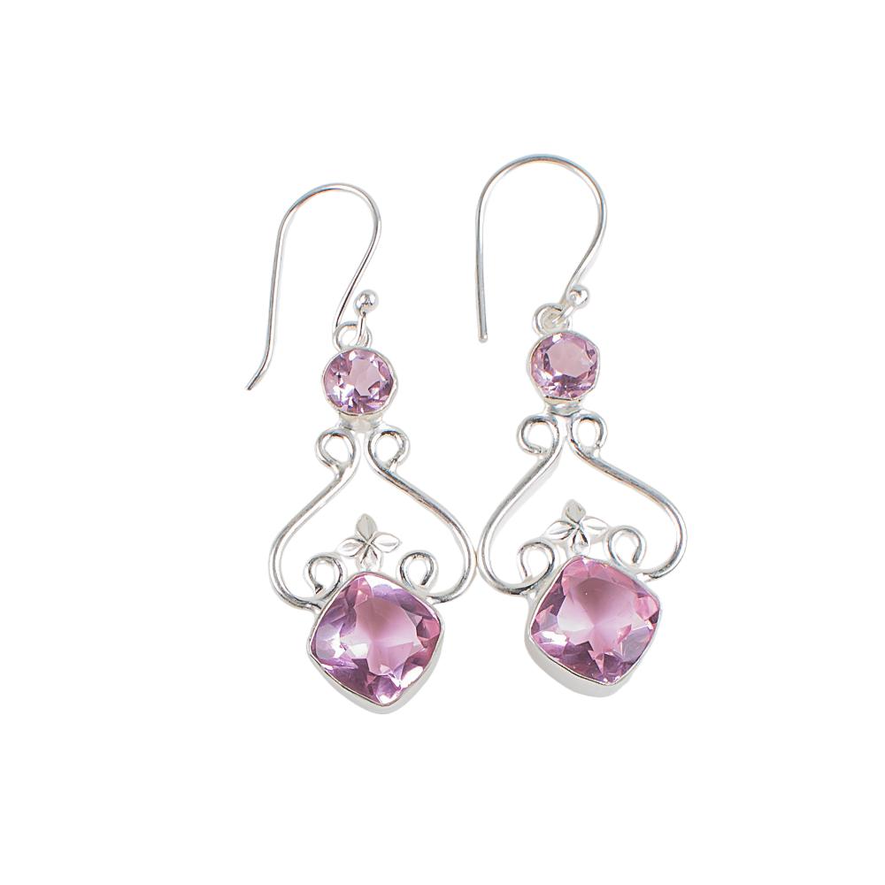 Morganite Gemstone Silver Earrings 1.60", 925 Sterling Silver Customize Dangle Jewelry For Women EE-18-11