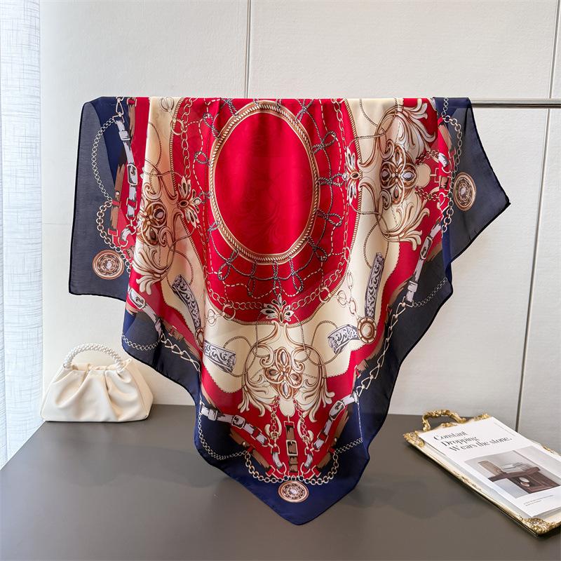 Luxury Chain Satin Imitation Silk Printing Large Square Scarf Silk Scarf Shawl Headscarf Neck Protection Scarf