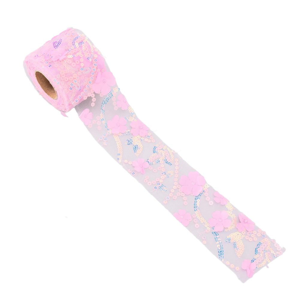 Tulle Roll 10 Yards Embroidered Sequins Flowers Mesh Ribbon Decorative Craft AccessoriesDark Pink