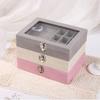 Portable Pink Carrying Case with Glass Cover Jewelry Ring Display Box Tray Holder Storage Box Organizer Earrings Ring Bracelet