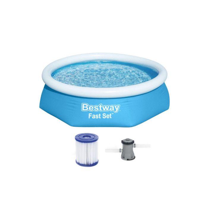 Piscine Gonflable - Bestway - Fast Set - Ø244x61 Cm - 1.880 Litres - Filtre À Cartouche 1249 L/h