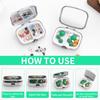 Portable Pill Box with 2 Compartments, Mini Metal Medicine Organizer Case, Cute Printed Pill Container for Vitamins, Pills, Jewelry, Travel, Daily Use