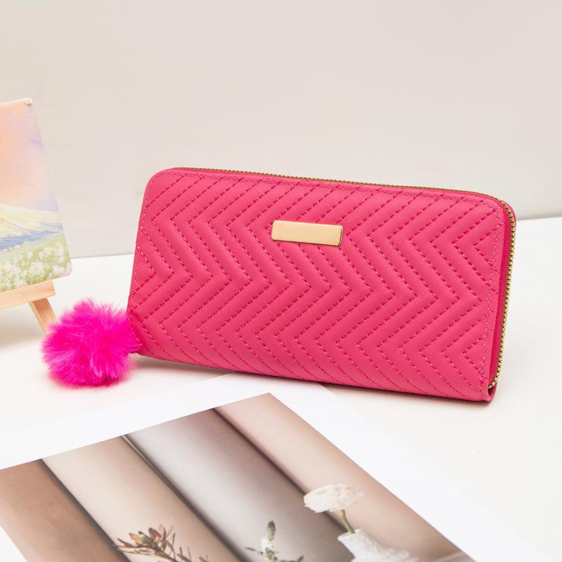 Sweet wind twill long wallet new fresh and simple hairball zipper women's clutch bag