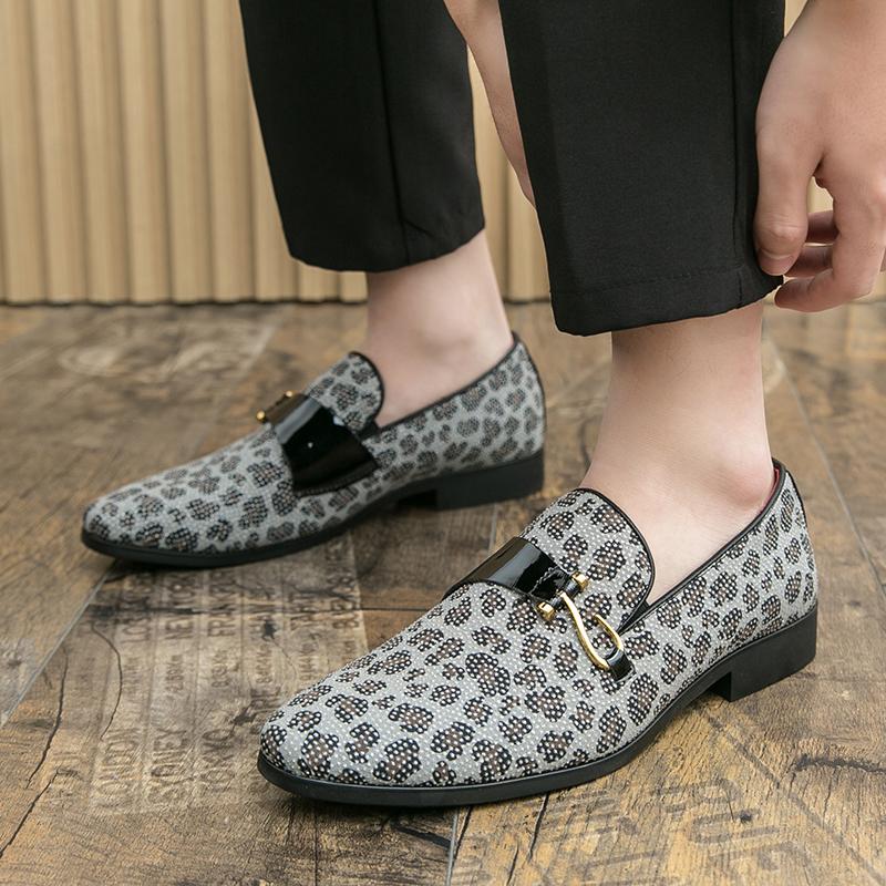 Designer Men's Gold Silver Leopard print Leather Casual Brogues Shoes Formal Wedding Dress Homecoming Footwear  Hombre