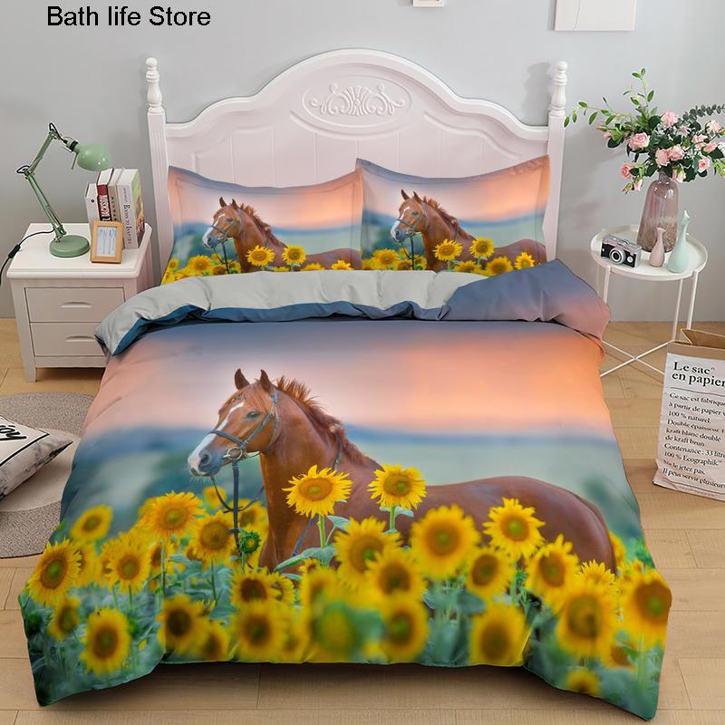 Horses 3D Printed Duvet Cover Set Twin Full Queen King Bedding Comforter Bedspread Soft Lightweight Quilt Duvet Cover Set