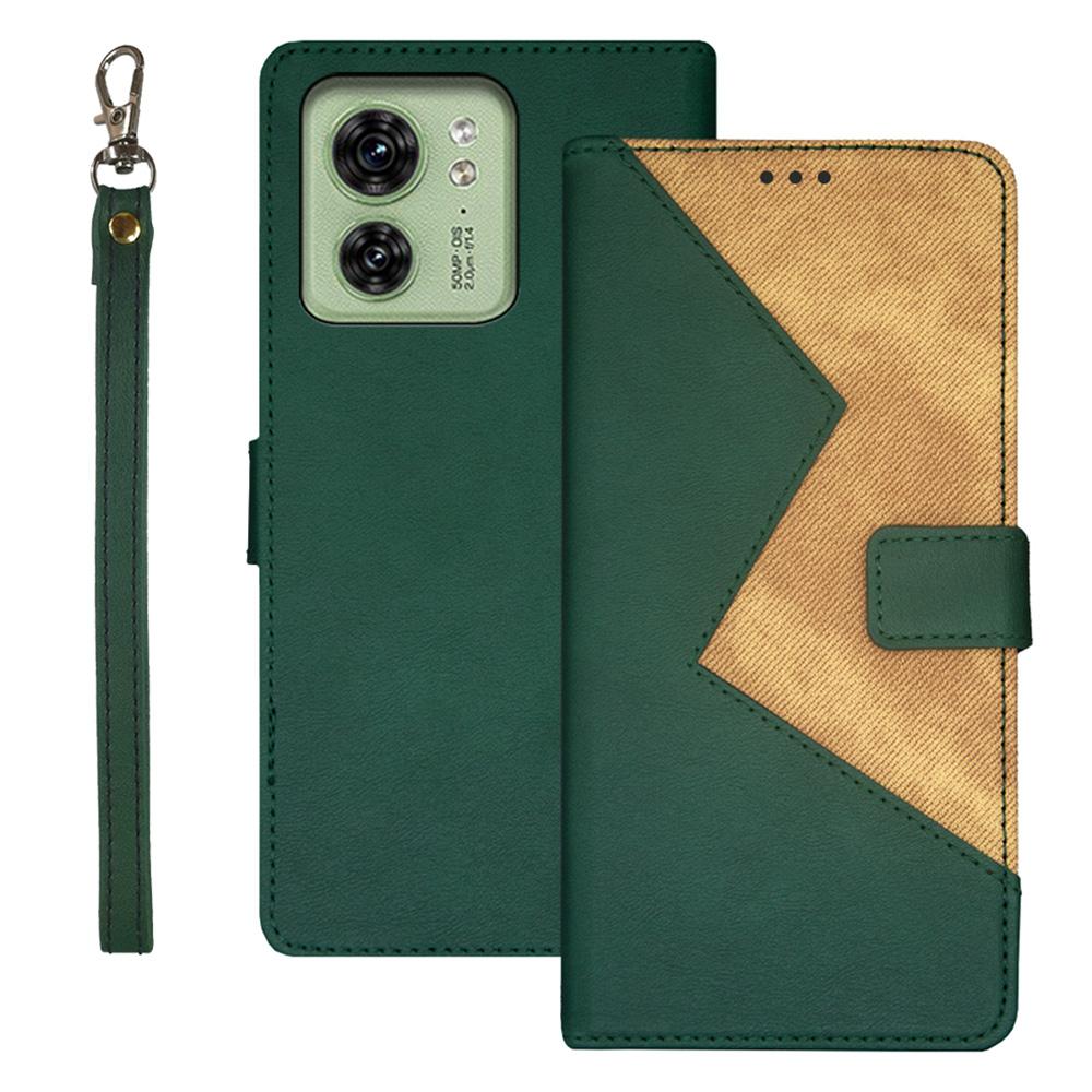 

IDEWEI For Motorola Edge 40 5G Case Splicing Color Card Holder Leather Phone Stand Cover Green