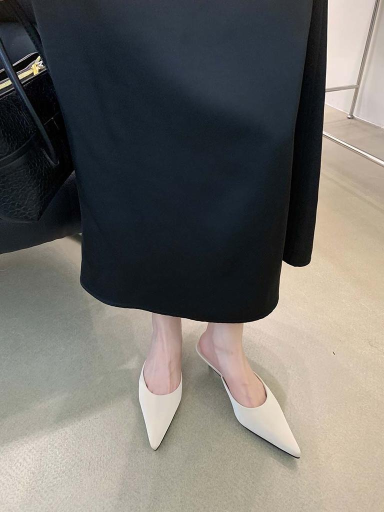 fashion Flock Women Slides Slippers Pointed Toe Outside Mules Shoes 2024 New Arrivals Fashion Dress Shoes Low Heeled Beige White Black