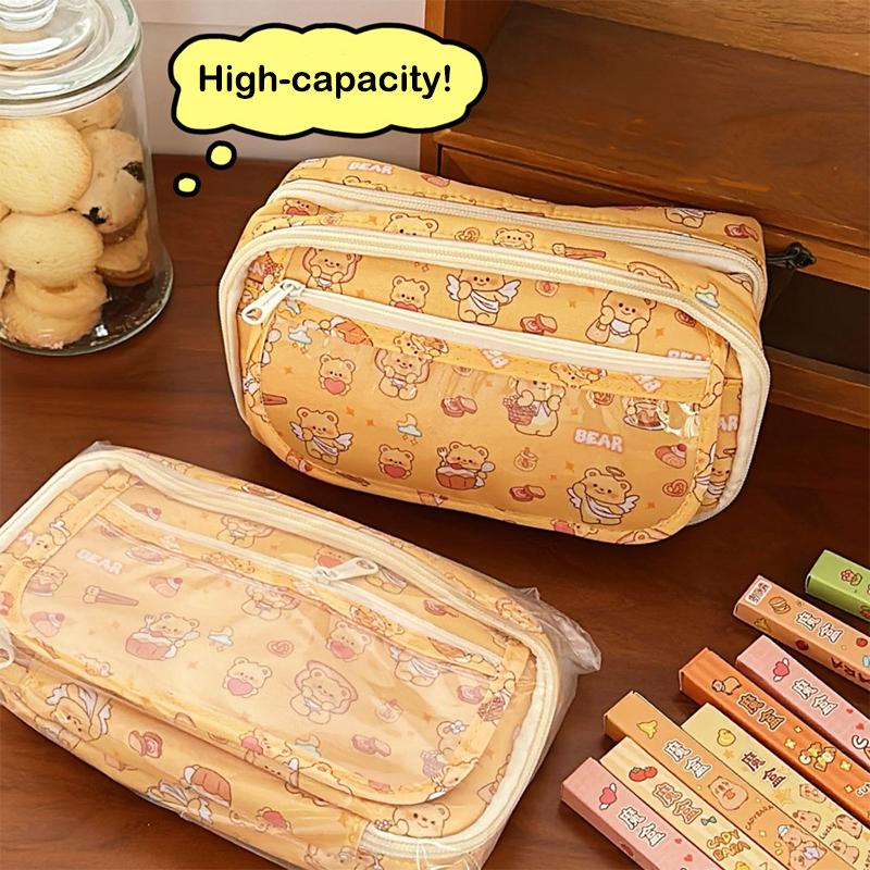 Cute Butter Bear Pencil Case Large Capacity Stationery Storage Bag Student Pencil Pouch Stationery Organizer Travel Cosmetic Bag
