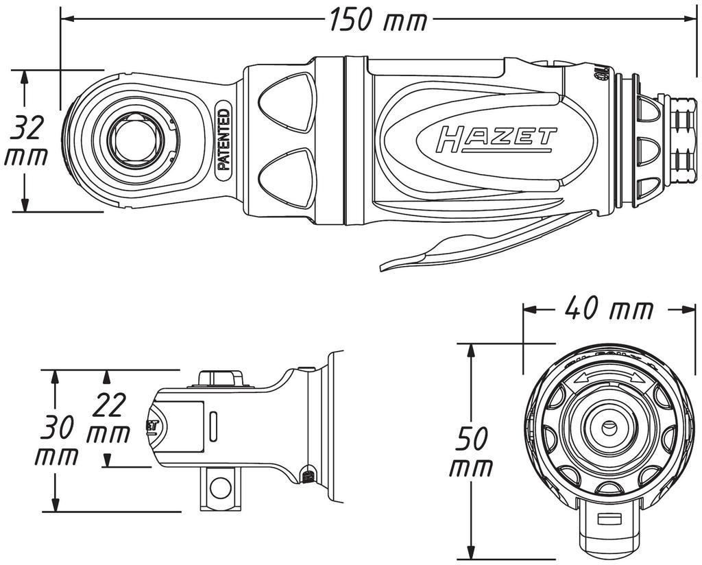 Hazet 9021P-2 Mini Air Ratchet, 1/4 inch, 250 rpm, Compact Design for Precision Work