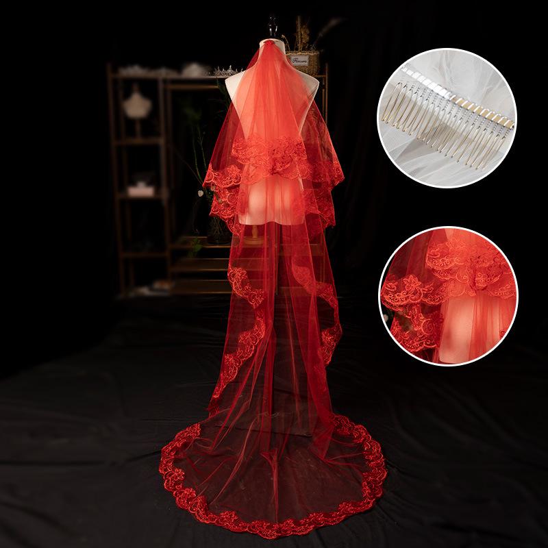 European & American Single-Layer Off-White Bridal Veil with Lace Edge