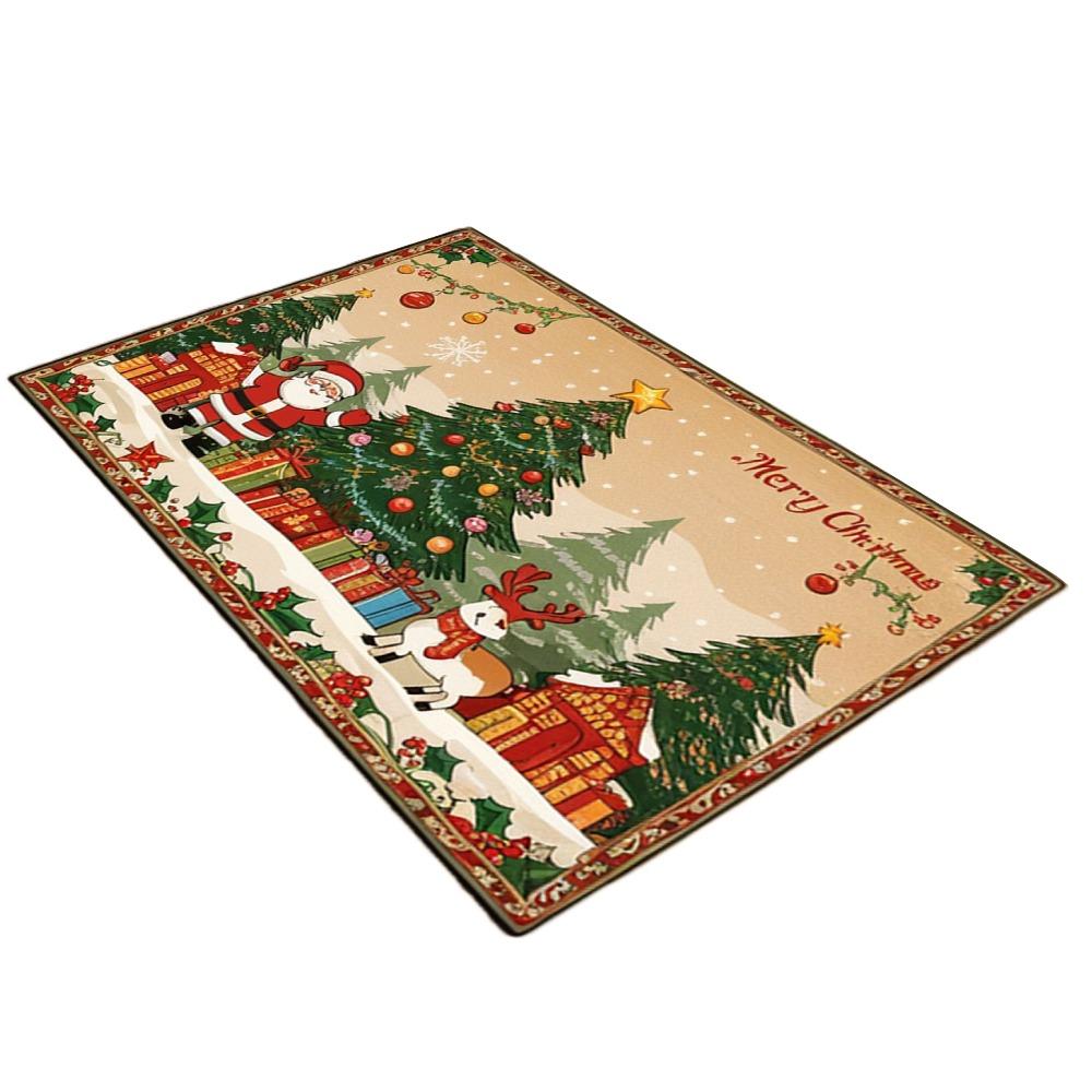 New Polyester Christmas Mat Non-Slip Santa Claus Outdoor Carpet Printed Xmas Doormat Living Room