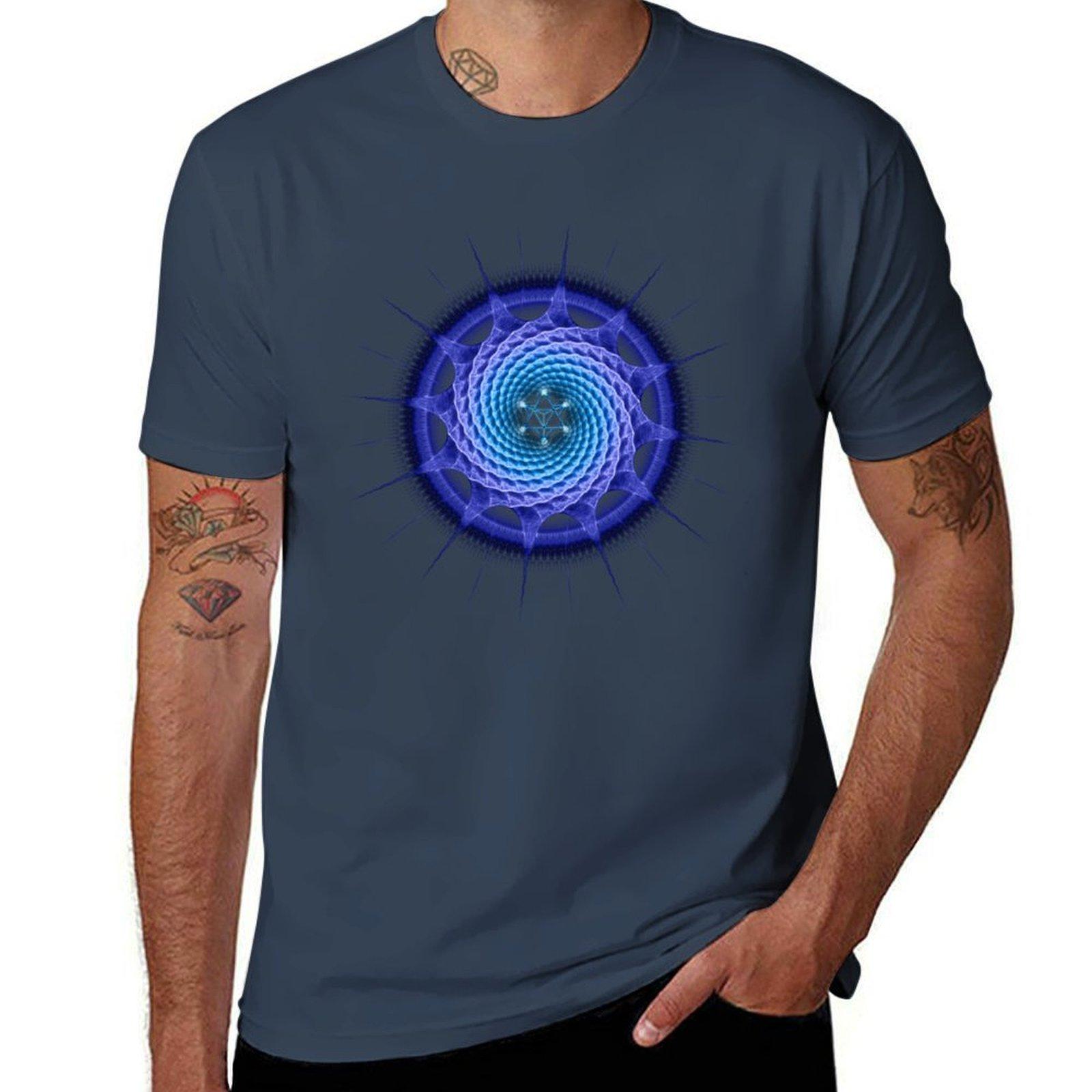 Merkaba Spiral Unisexdala Blue ( Fractal Geometry ) Tshirt Comfort Stretch Tee Shirt S