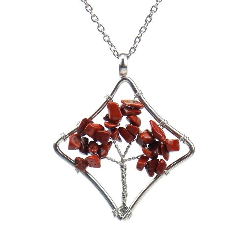 Handmade Winding Square Tree Of Life Necklace Gravel Crystal Pendant N92