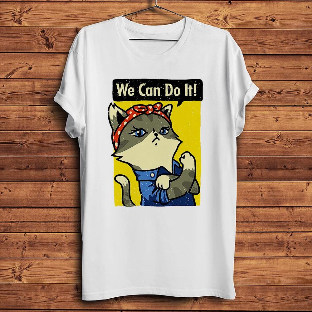 We Can Do It,Unicorn Cat Girl Power Funny Meow Tshirt,Men White Short Sleeve Casual Unisex T Sh