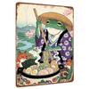 Japanese Style Frog Chef Metal Wall Art Decor Vintage Iron Painting with Cherry Blossom Landscape