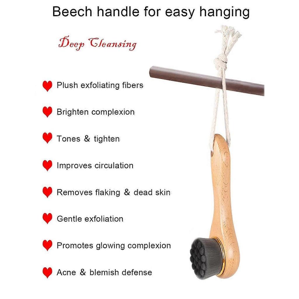 Manual Facial Cleansing Brush-Bamboo Charcoal Fiber Bristles and Wooden Handle-Skin Cleanser