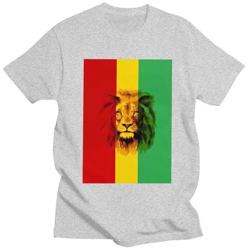 Custom Cool Jamaica Reggae Rasta Lion King T Shirt Men Short Sleeve Pure Cotton Tshirt Tees Streetwear Tshirts