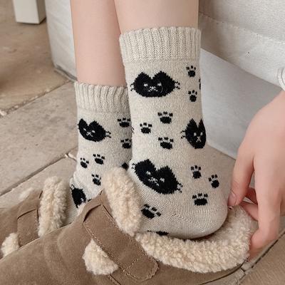 Kätzchenpfote Wollsocken Kinder Kniestrümpfe Saison Internet-Berühmtheit Explosion Niedlich Cartoon Fleece Verdickte Thermostrümpfe