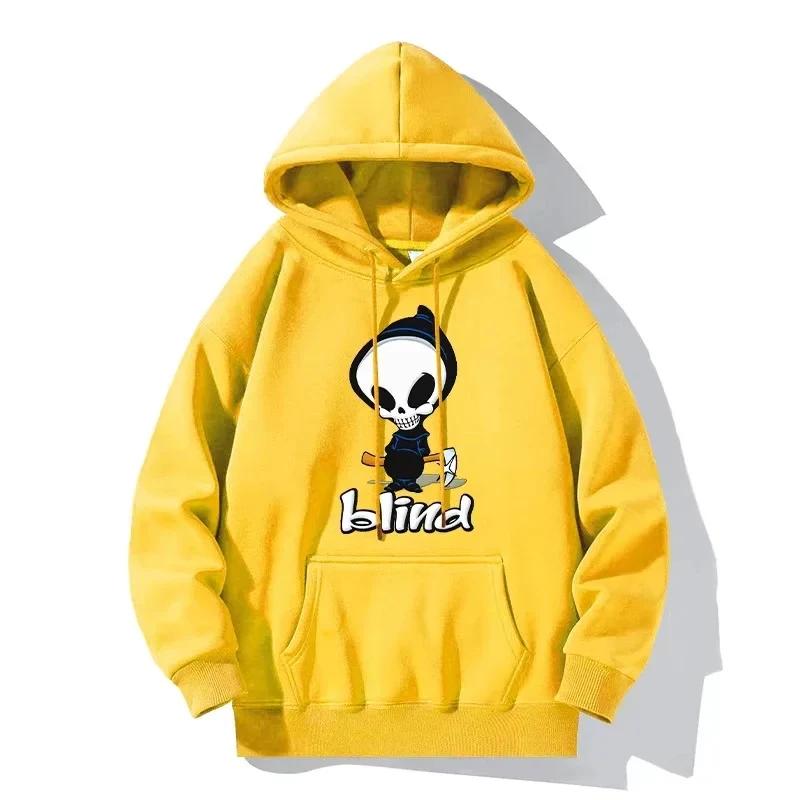 Skull and Letter Print Hoodie Casual Sports Outdoor Pullover Long-sleeved Fun Pattern Sweatshirt Unisex Holiday Gift