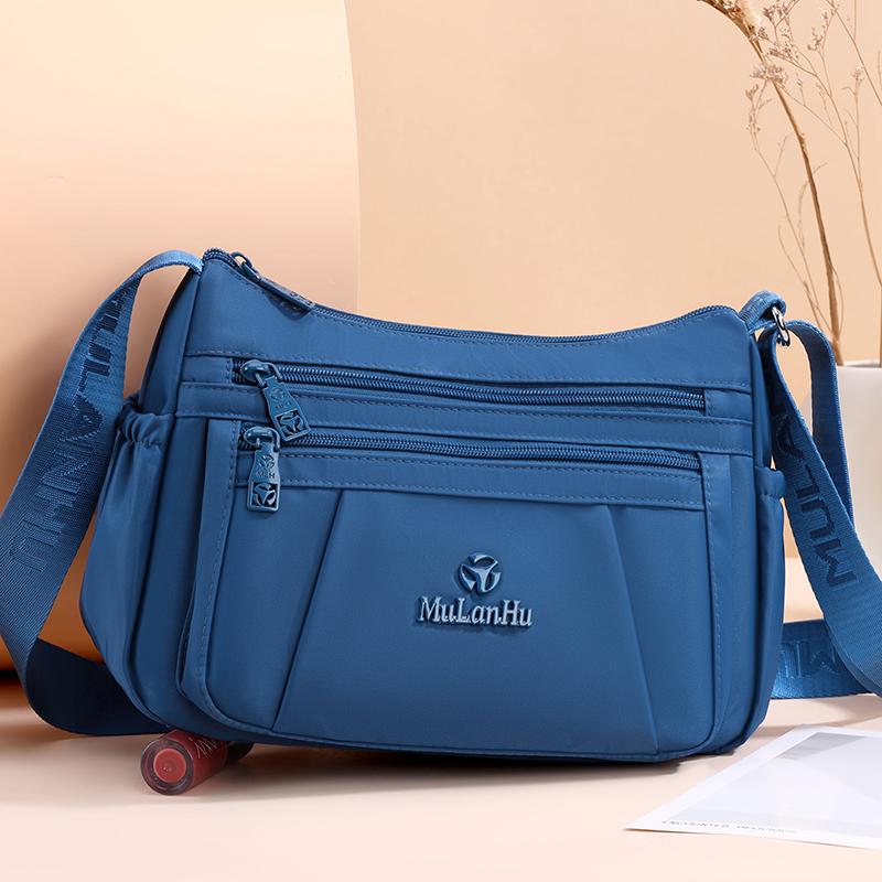 Leichte Nylon-Crossbody-Tasche mit mehreren Reißverschlussfächern, verstellbarer breiter Riemen, lässige Umhängetasche für Damen für den täglichen Gebrauch