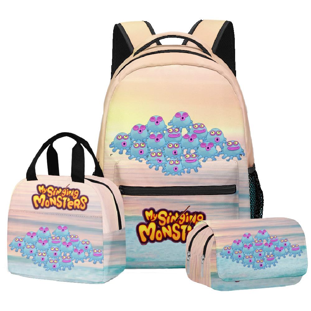 Classic Popular Novelty Singing Monsters 3D Print 3pcs/Set Student School Bags Travel Notebook Backpack Lunch Bag Pencil Case