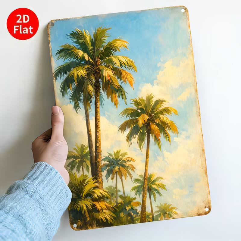 Tin Sign Tropical Trees Sunset Beach Metal Wall Art Vintage Rustic Plaque for Home Bar Garage Patio Decor Weathered Retro Beac