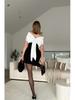 European & American Style Black & White Asymmetrical Bow Dress - Trending INS Influencer Fashion for Women