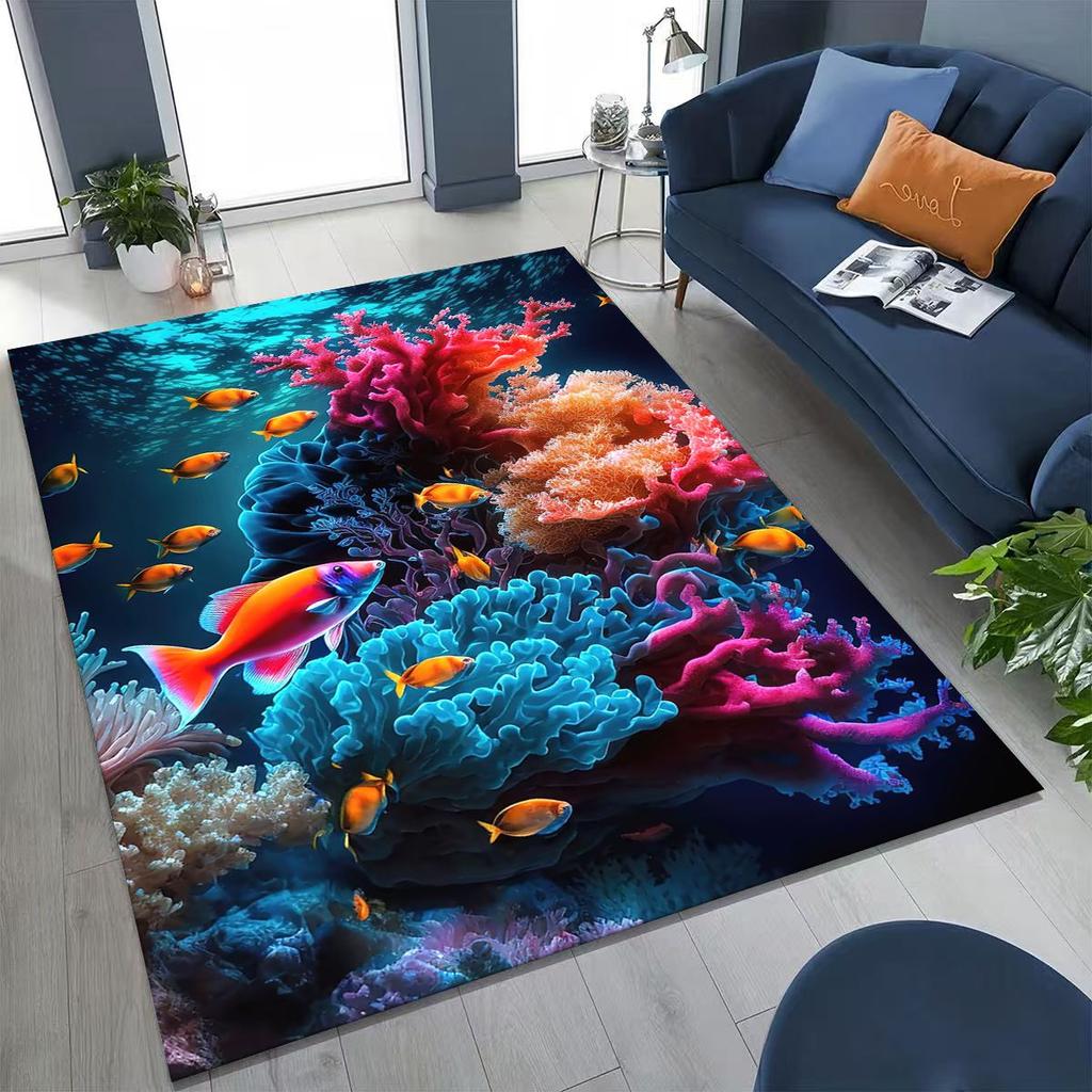 Dream Underwater World Sea Dolphin Turtle Coral Art Rug for Bedroom Living Room Sofa Home Doormat Decor,Kids Non-slip Floor Mat