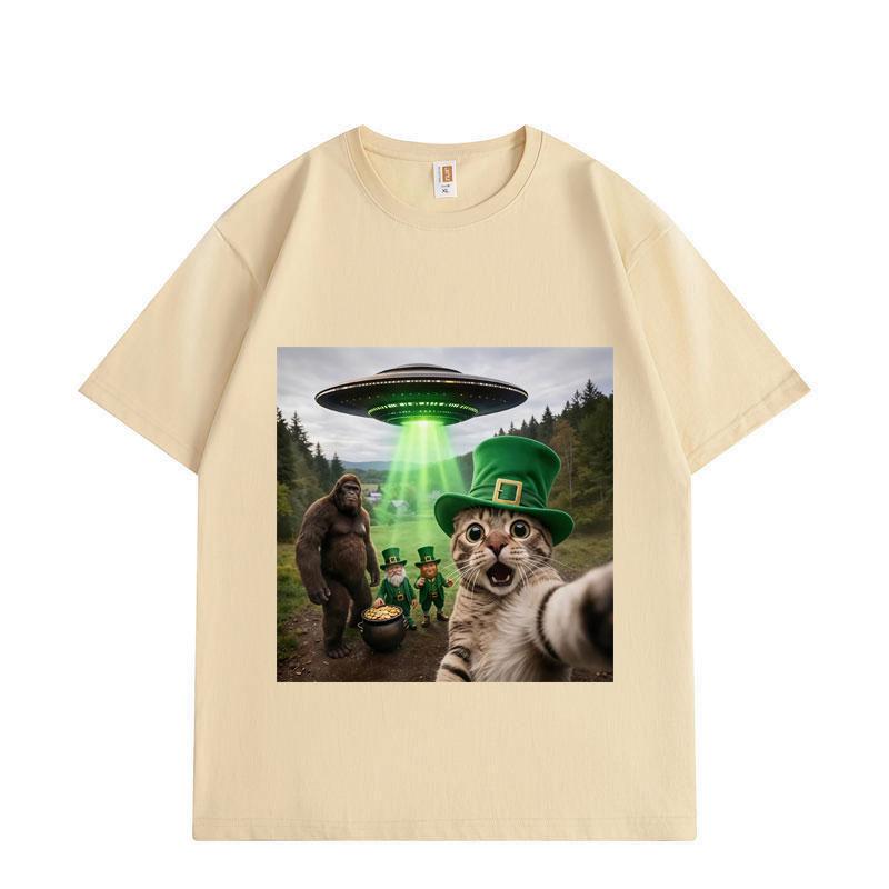 

Leprechaun Bigfoot UFO Meme Graphic T Shirts High Street Fashion Trend Short Sleeve T-shirts Unisex Casual Loose T-shirt 3XL