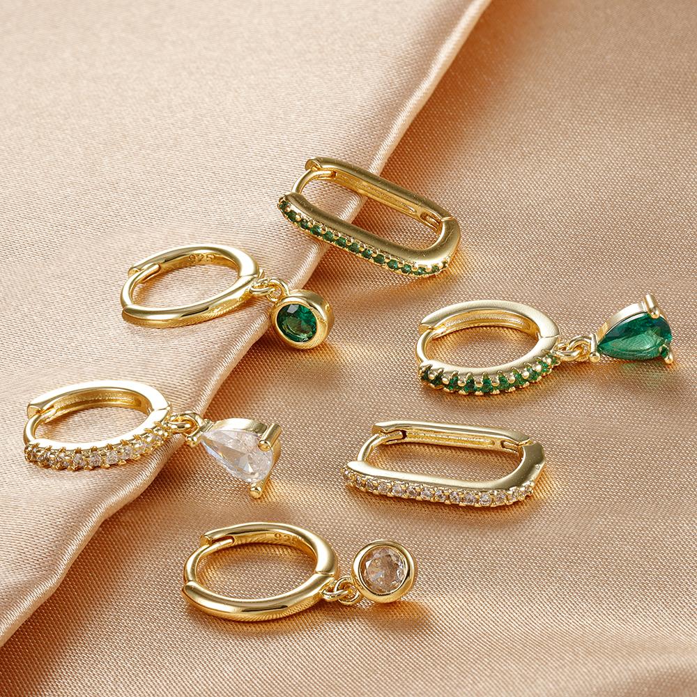 3PCS Fashion Stainless Steel Water Drop Zircon Dangle Earrings Set for Women Gold Plated U-shape Earring Piercing Jewelry