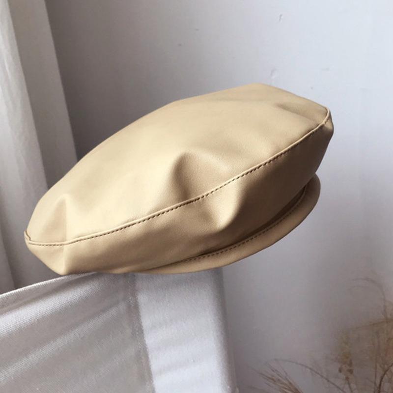 Internet Celebrity Ins Flat Top Beret Women's Korean Version Autumn and Winter Versatile PU Leather Painter Hat Pumpkin Hat