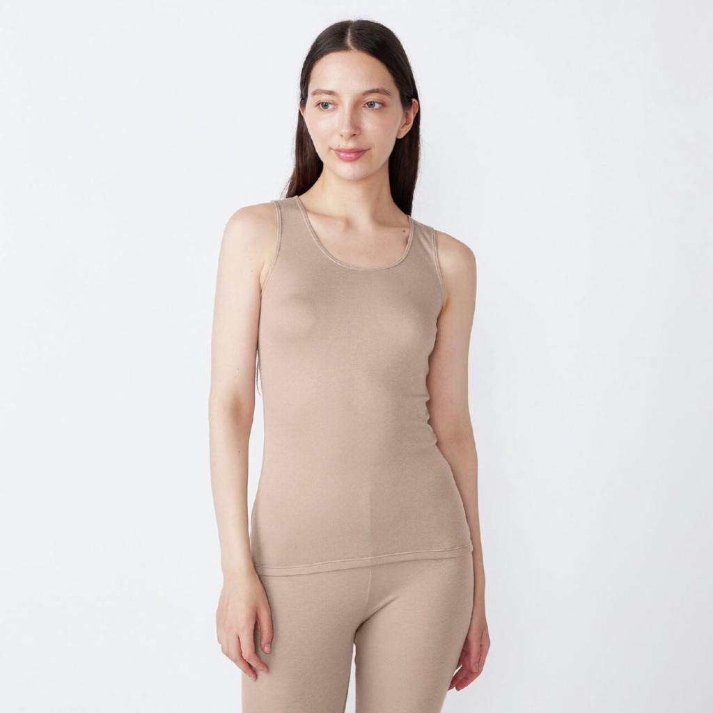 Mizuno Breath Thermo Premium Hot Inner Tank Medium for Daily Material Women's Top, Thickness, Use, C2JAC824, Greige, Heat-Generating