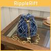Denim Chain Shoulder Bag With Drawstring Closure For Daily Fashion Women