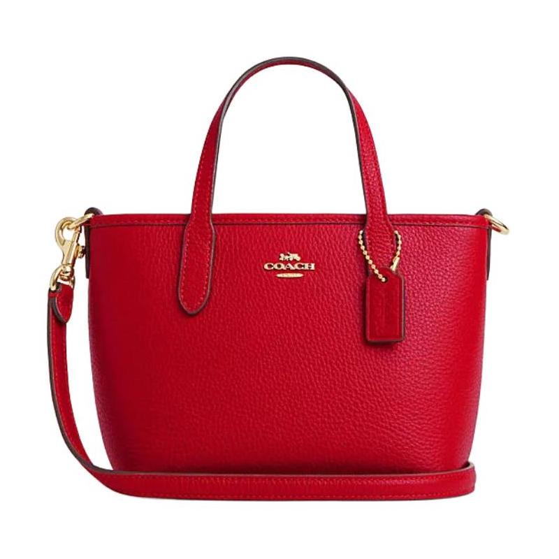 Coach City 15 Brand Logo Detachable Shoulder Strap Cow Leather Tote Bag Tote Bag Shopping Bag Shoulder Crossbody Handbag Mini Women's Bright Red