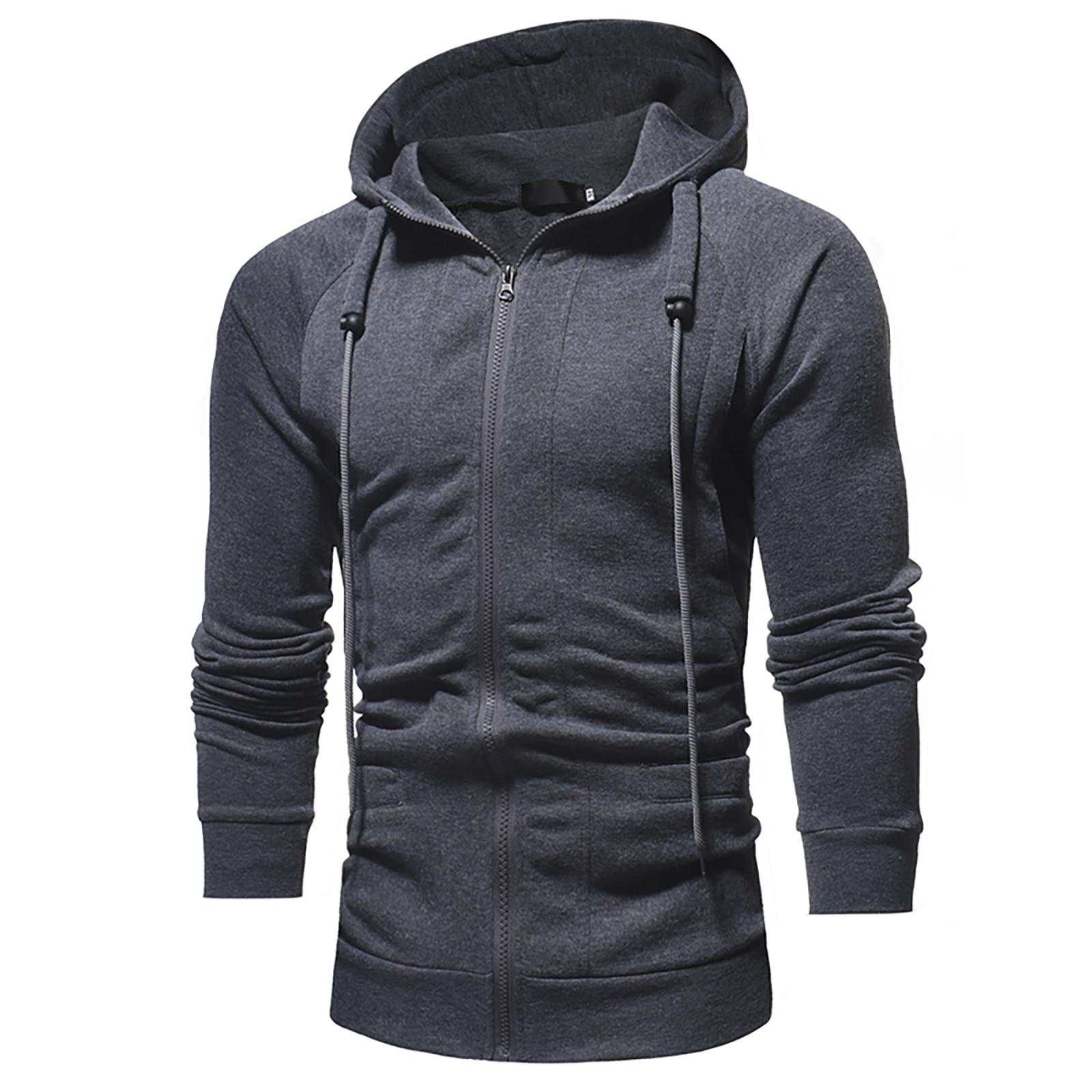 

Мужская повседневная однотонная спортивная толстовка с длинным рукавом на молнии с капюшоном, куртка, пальто XL