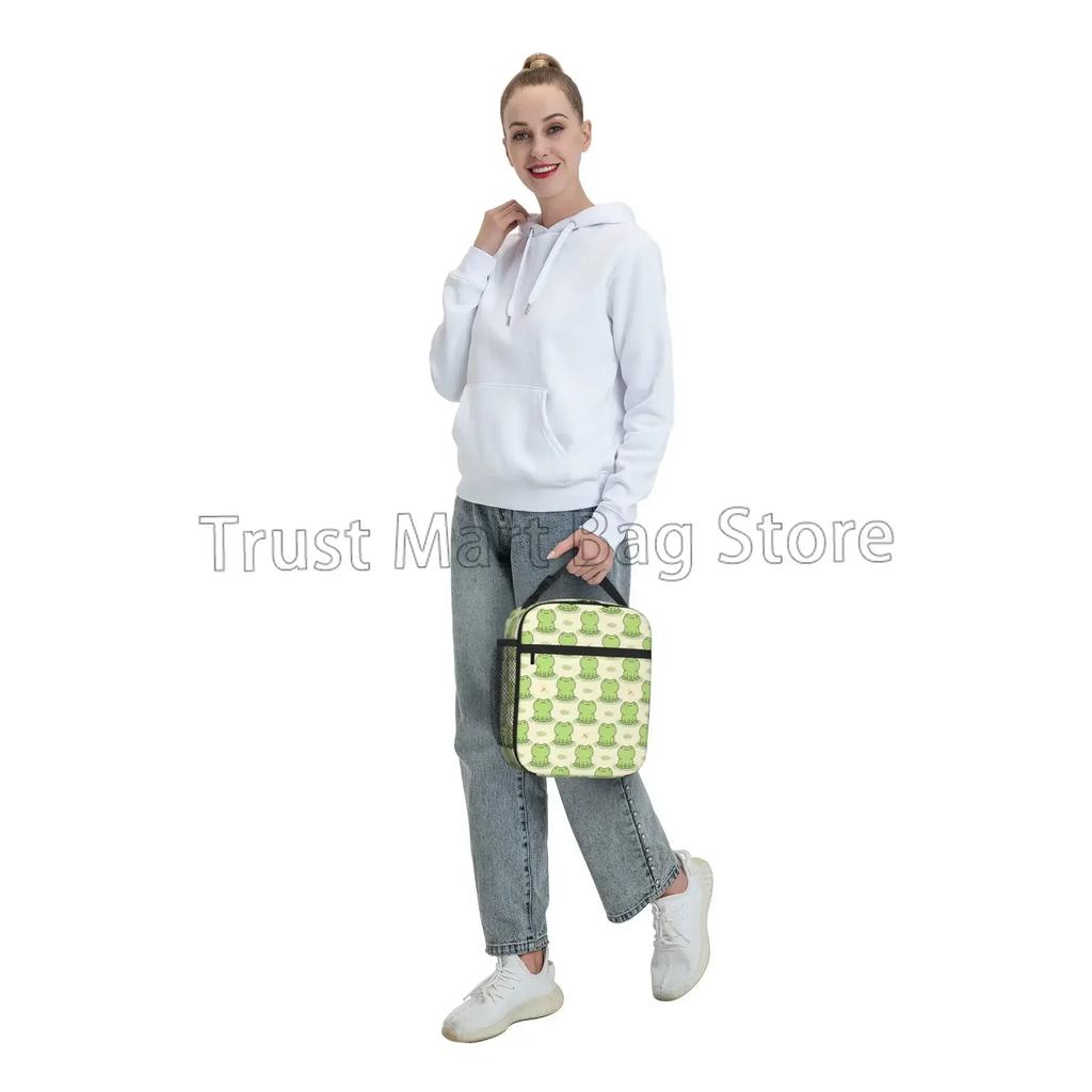 Cute Frog Lunch Bag for Women Boys Girls Portable Lunch Box Reusable Cooler Tote Bag for Office Work School Picnic Beach Travel