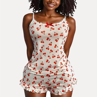 New Pajama Women's Summer Cherry Print Halter Shorts Two-piece Home Wear