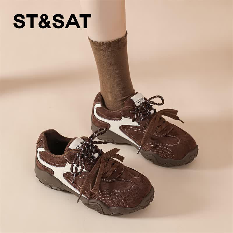 St&Sat Women s Fleece-Lined Platform German Trainer Shoes 37