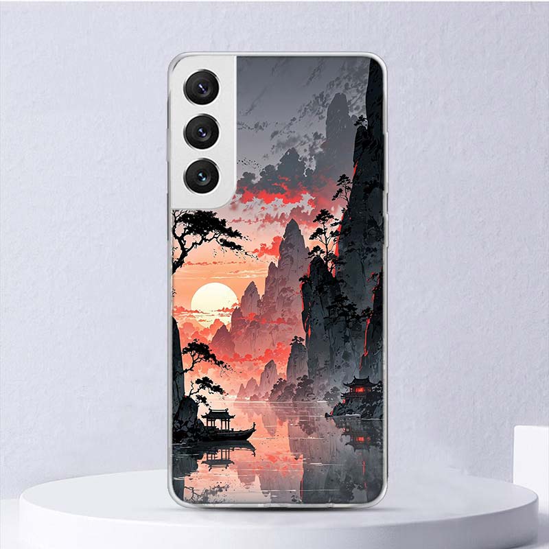 Chinese Style ink Painting Art Soft Case For Samsung Galaxy S25 S24 S23 S22 Ultra Phone Cover S20 FE S21 Plus S25 Edge + Funda C