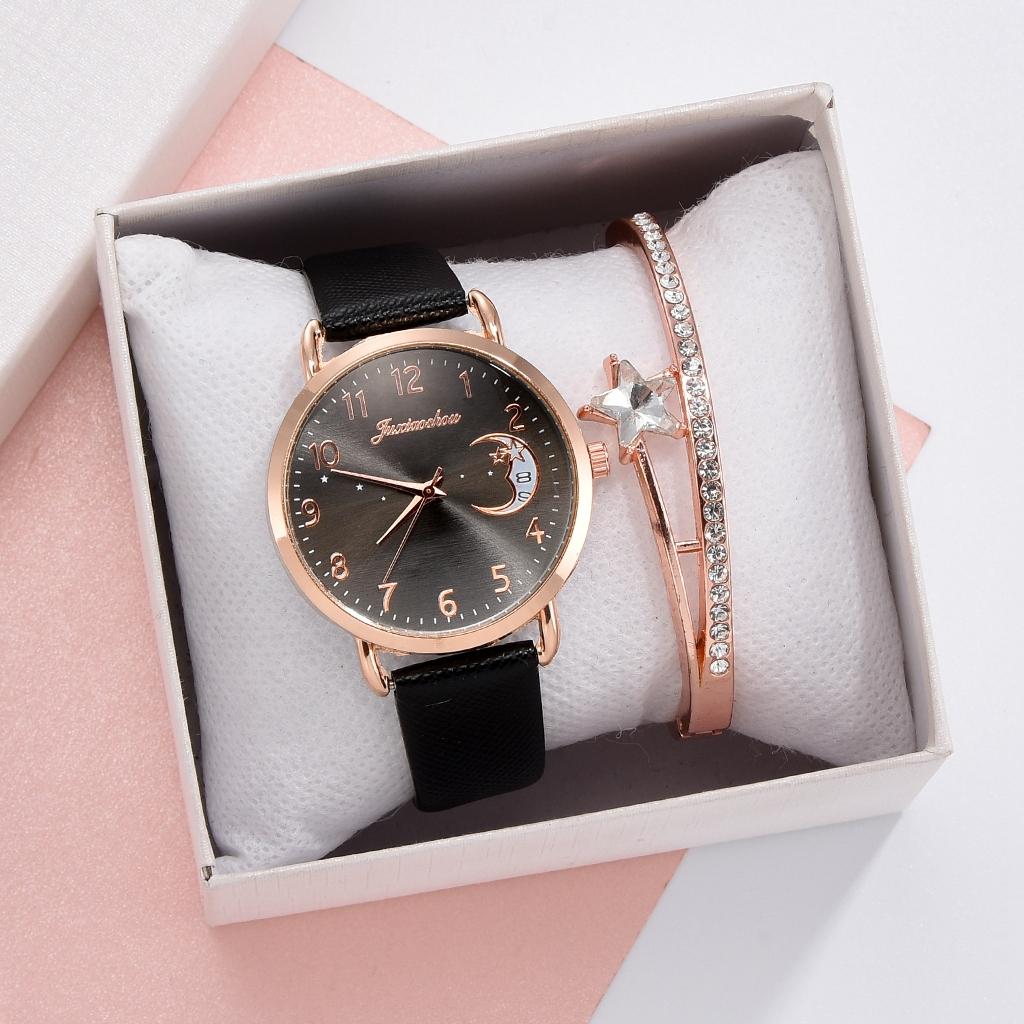 Ladies Moon Digital Bracelet Watch Leather Strap Quartz Watch Relogio Feminino  Sale