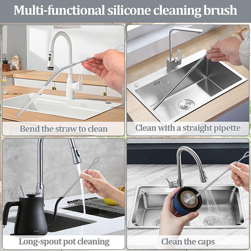 Silicone Straw Cleaner Brush, 2Pcs Straw Cleaner Brush Extra Long, Straw Brush Bristles Cleaner Brush For Cleaning Stanley