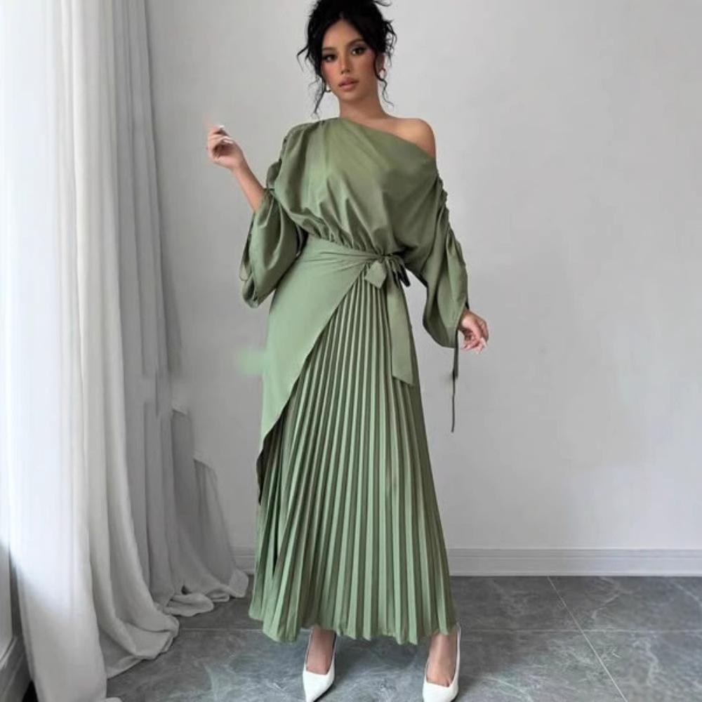 Autumn and winter women's clothing pleated pendulum belt belt evening dress