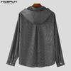 INCERUN Men Long Sleeve Buttons Plaid Print Hooded Shirts Casual Tops