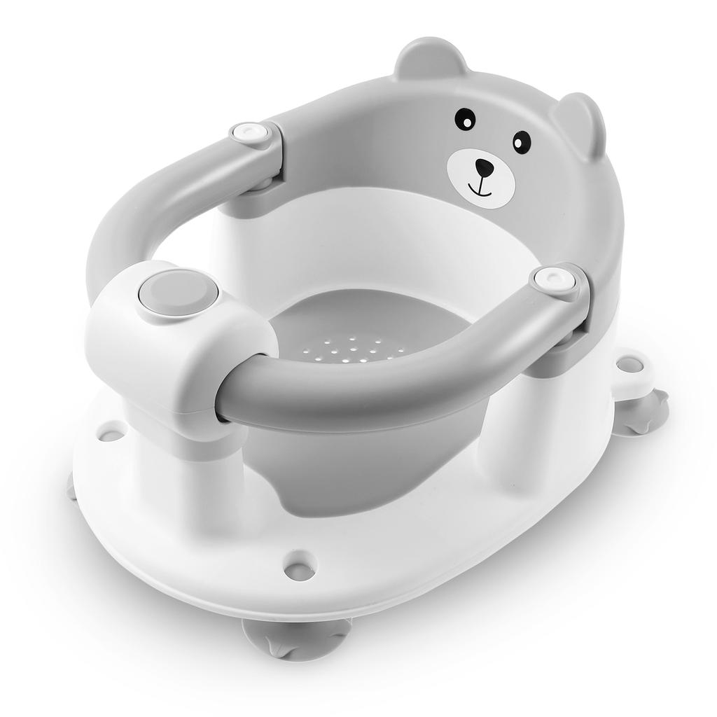 Baby Bath Seat Newborn Shower Bathtub Stand with Foldable Armrest Non-Slip Cute Cartoon Toddler Bath Chair Support