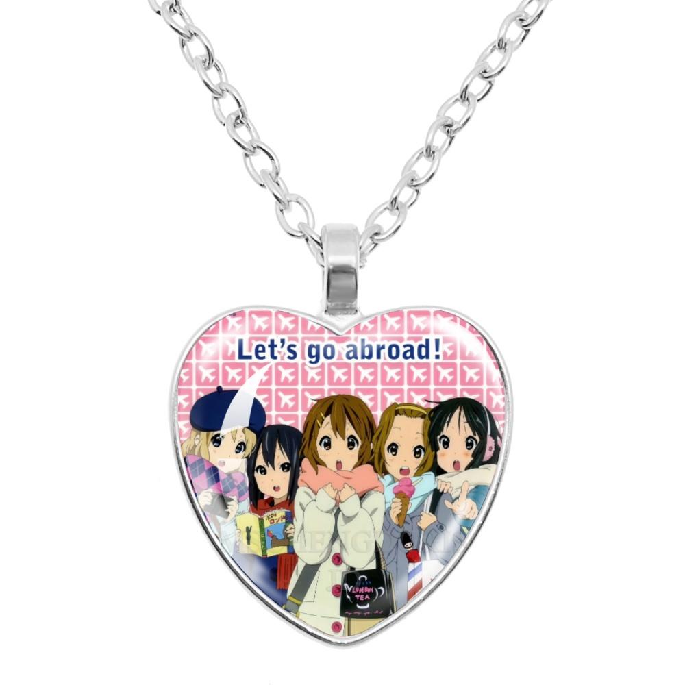 K-ON! Anime Heart Shape Pendant Necklace - Hirasawa Yui Mio Ritsu Tsumugi Azusa Characters Jewelry Gift for Fans