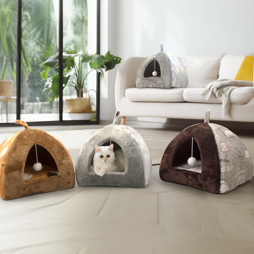 Peto-Raifu Pyramid Cat House 2-Way Bed, White Stoat Pattern, Size M