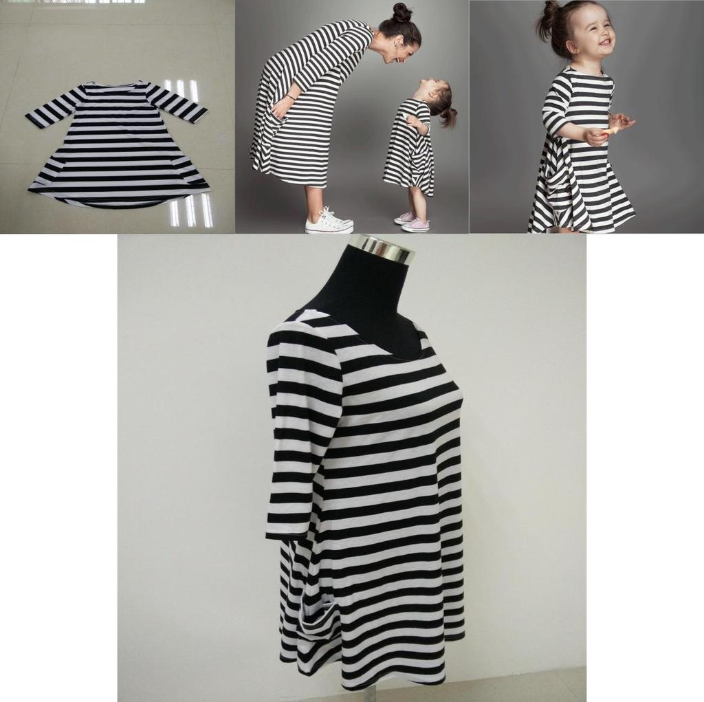 Charming Parent-child Dress Clothes Set Featuring Striped Half Sleeve Baby Girl Dress