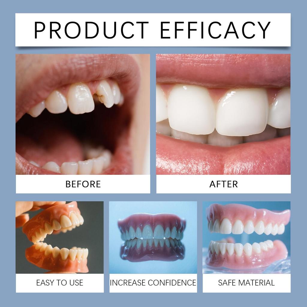 Silicone Dentures False Teeth Full Set Soft Safety Easy to Use Perfect Fit Oral Improve Tooth Loss Broken Temporary Denture Kit